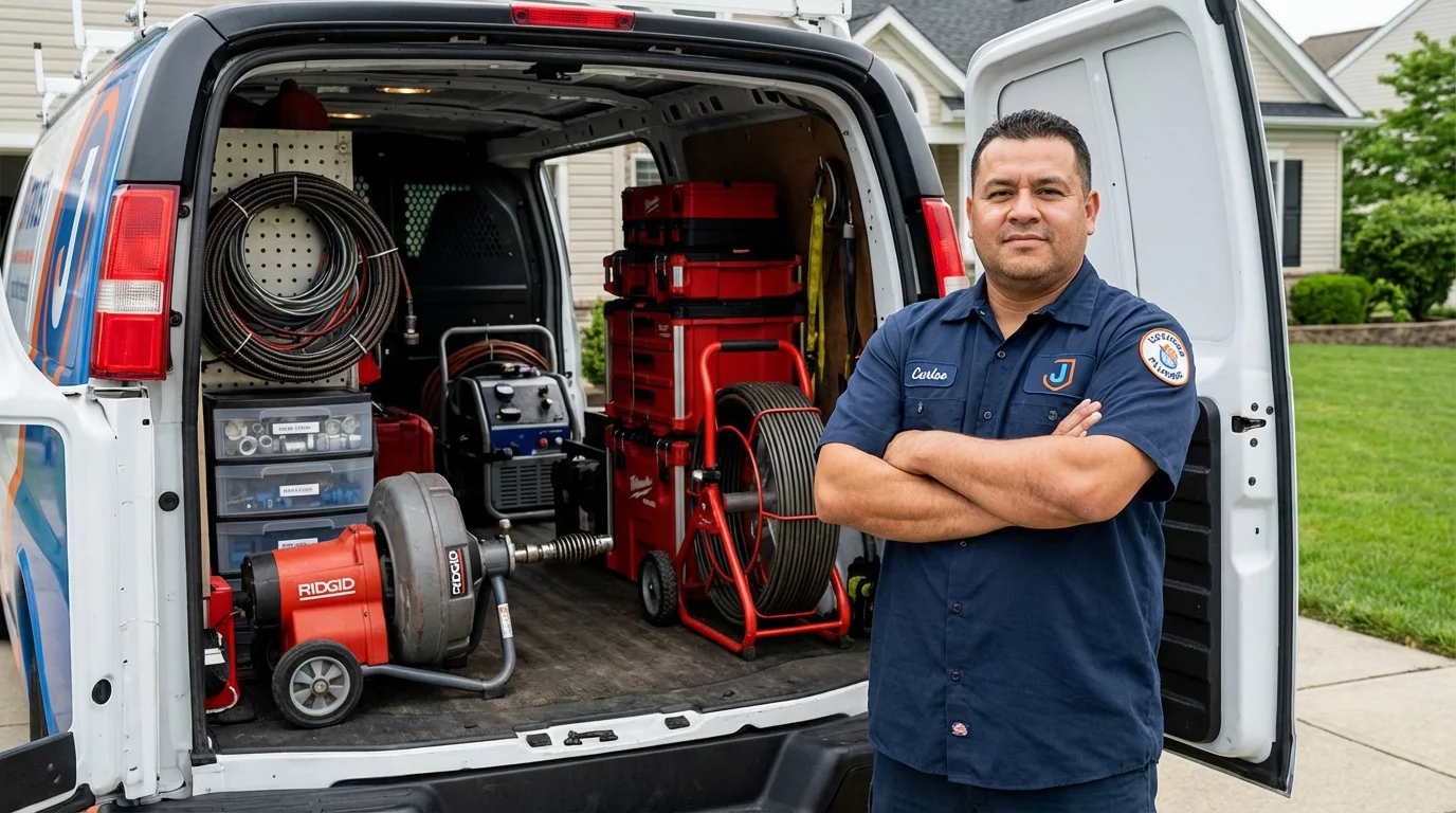 Professional drain cleaning equipment and Johns Plumbing LLC plumber in Norton