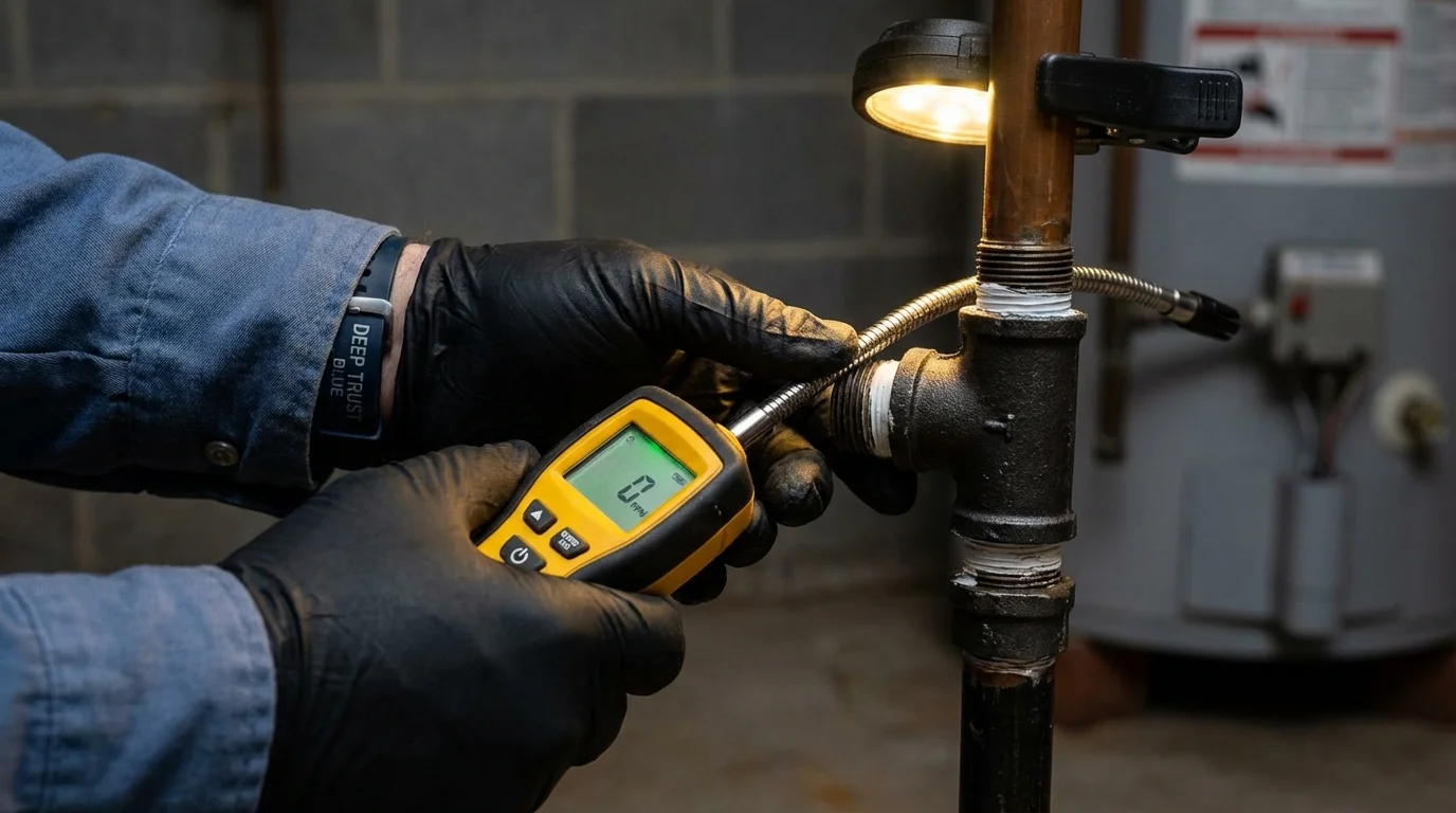 Gas leak detection with electronic sniffer by Johns Plumbing LLC in Norton