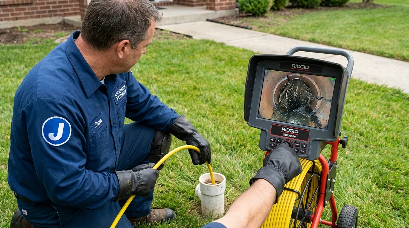 Sewer camera inspection being performed by Johns Plumbing LLC in Norton