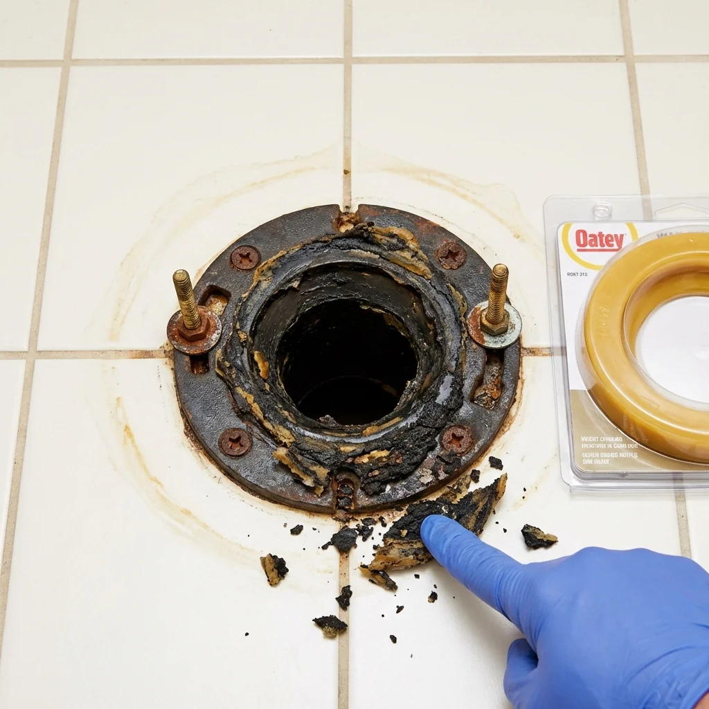 Failed wax ring showing water seepage at the base of a toilet in a Norton, VA home